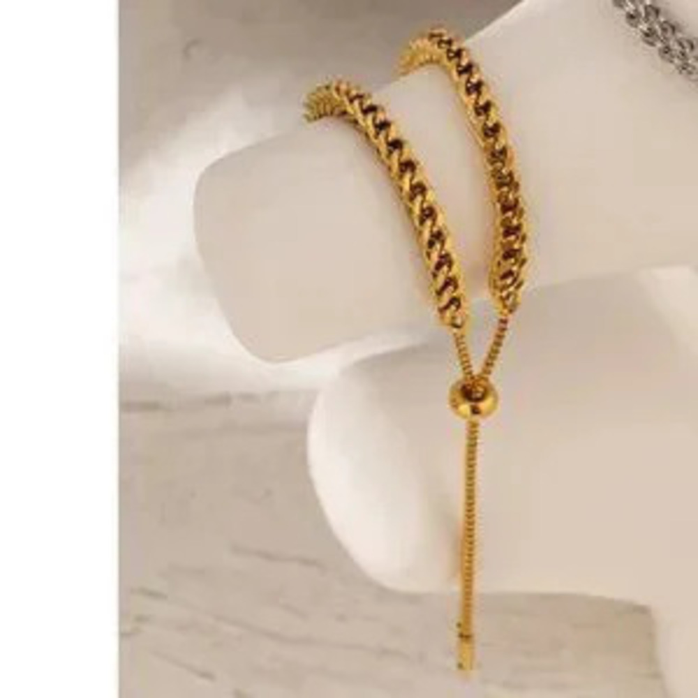 ^NEW 18K Gold Plated Link Chain Adjustable Bead Bracelet